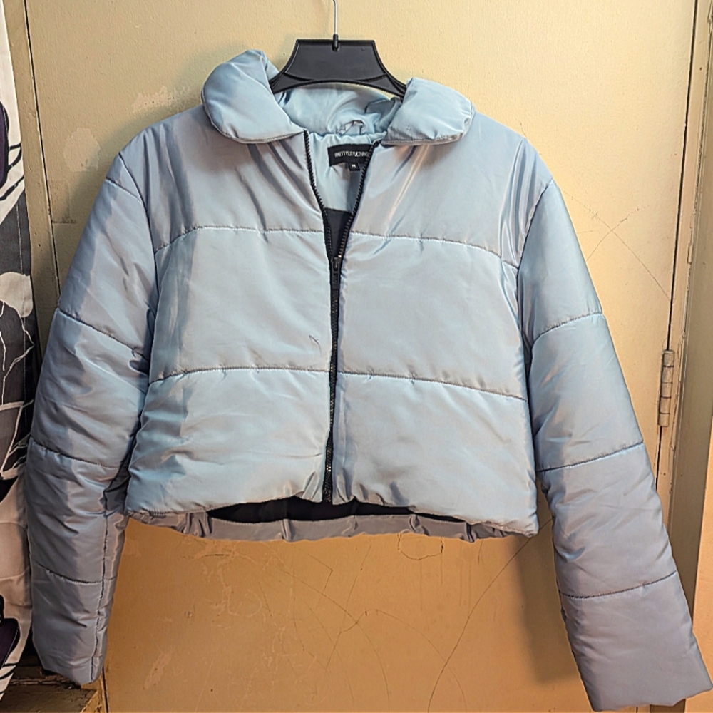 PrettyLittleThing Funnel Neck Light Blue Puffer Jacket